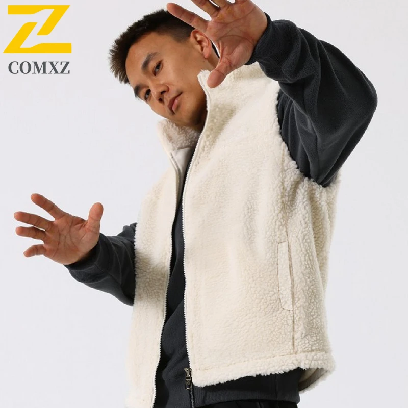 

2025 однотонный модный флисовый мужской теплый жилет, флисовый жилет, мужской кашемир ягненка, теплое пальто без рукавов, мужская одежда, зимний жилет