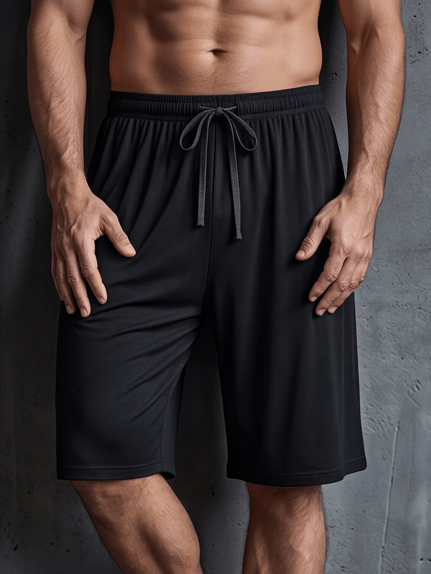 Herren-Shorts in einfarbiger Ausführung, locker geschnitten, knielang, aus weichem, atmungsaktivem Material, geeignet für Freizeitkleidung, zum Entspannen oder als Schlafanzug, das ganze Jahr über tragbar. – Detail 5