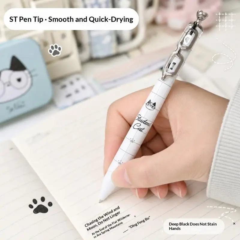 4 Pcs Cat Eye Neutral Pens Comfort Grip Creative Pen Holder Set for School Office Daily Work & Study Supplies