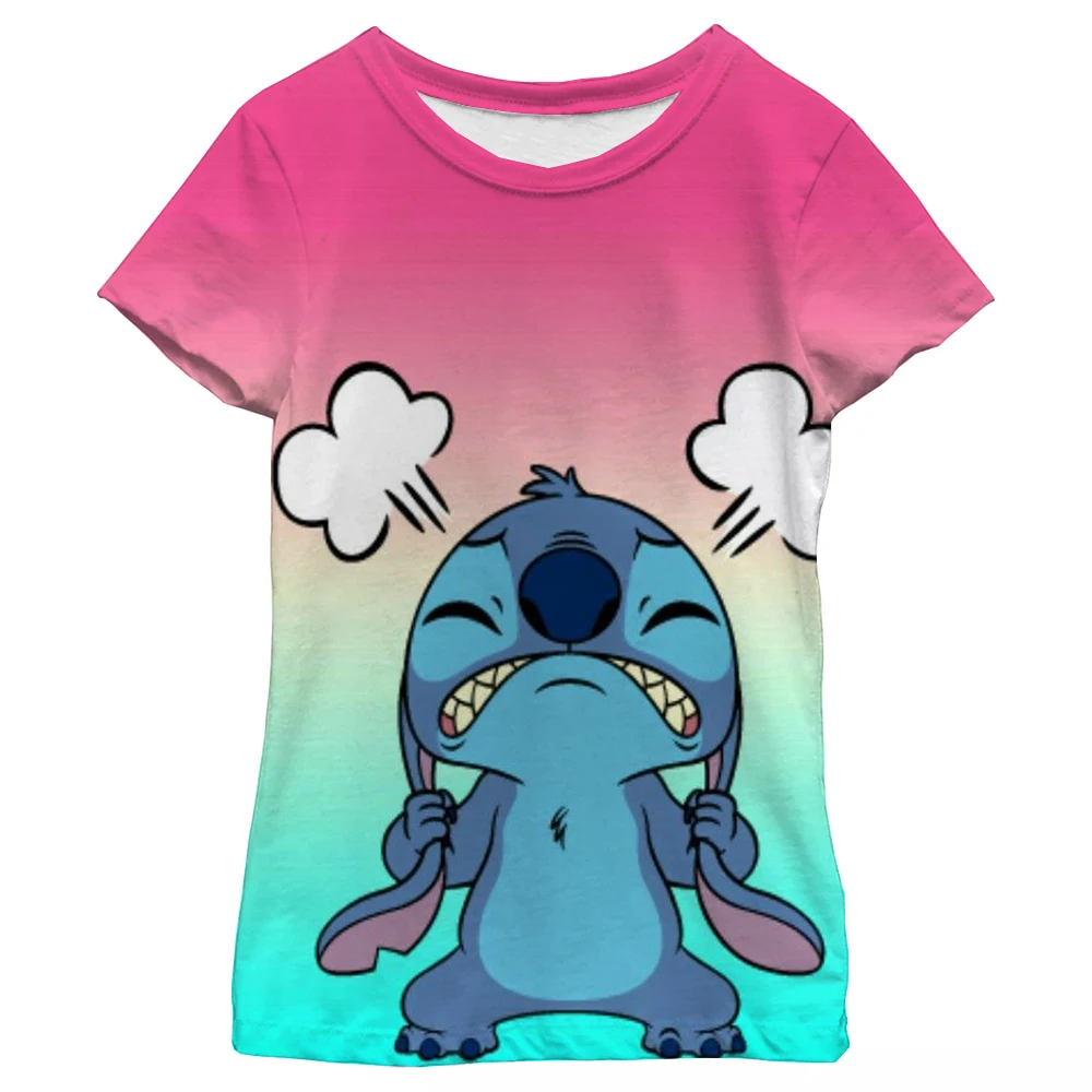 Cute Stitch printed girls T-shirt cartoon Disney children's short sleeved summer kids casual T shirts boy sports shirt quick dry