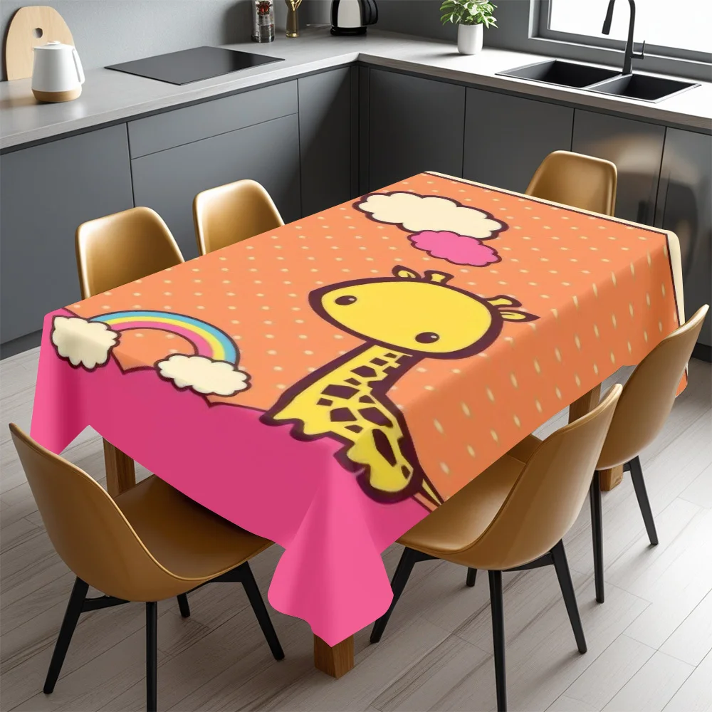 Cute Cartoon Rainbow Giraffe Kids Tablecloth Waterproof Picnic Blanket for Playroom Nursery Decor