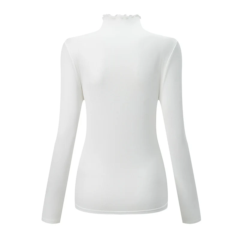 1/3 Stück Herbst- und Winter-Damen-Oberteil in Übergröße 1XL-5XL, warmes, hochgeschlossenes Oberteil, bequemes, langärmliges, schwarzes Basic-Shirt mit Rüschenkante – Detail 13