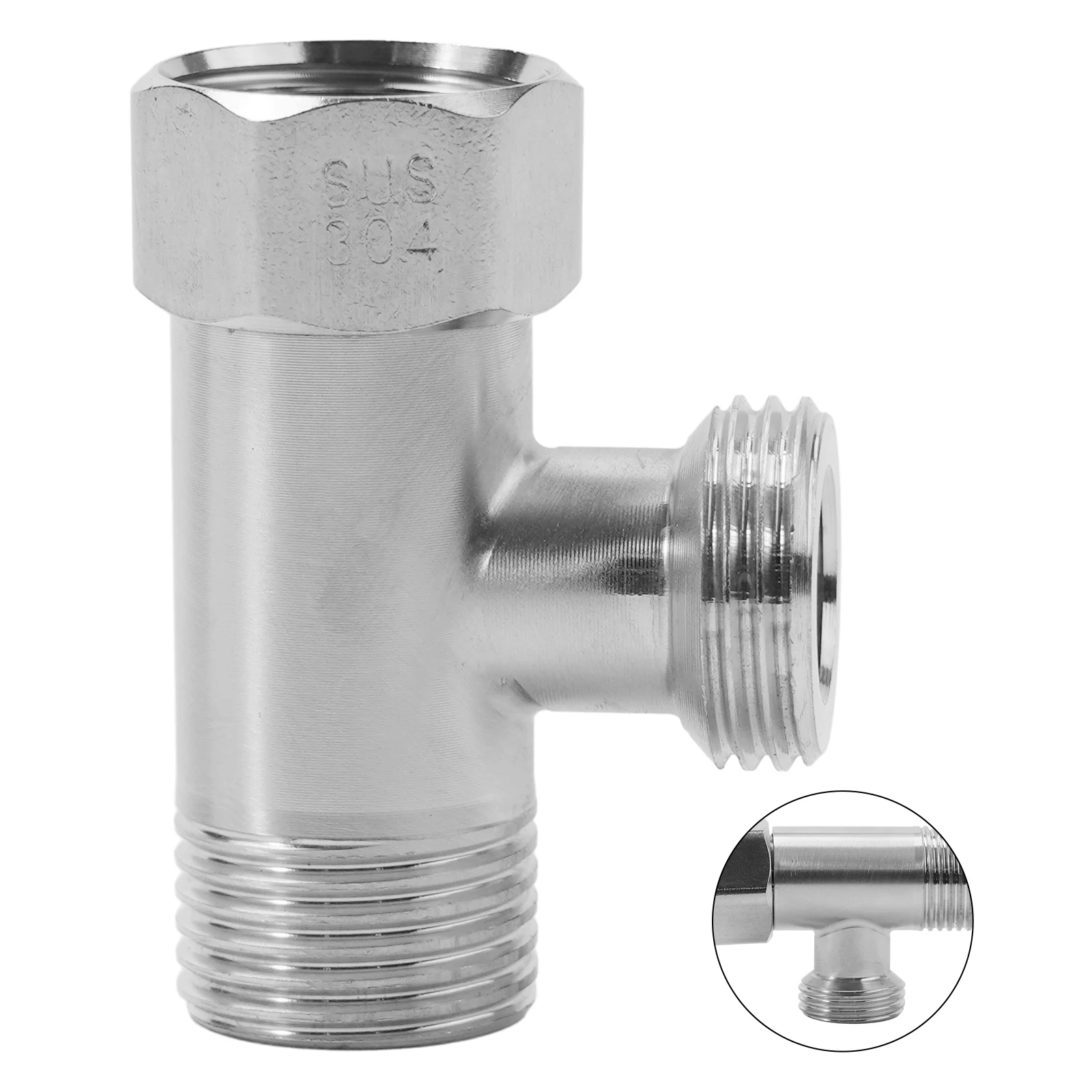 304 SS T Adapter G1/2 Tee Fitting for Bidet Sprayer Installation Compatible with Shower Head Hand Shower and Angle Valve Setup
