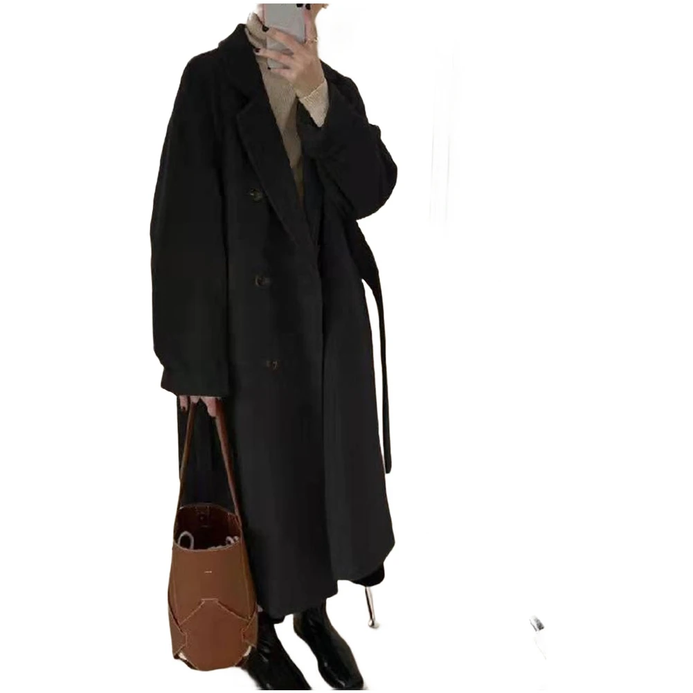 Mid-Length Thickened Woolen Trench Coat for Women Loose Jacket Overcoat with Long Sleeves Suitable for Autumn and Winter Wear