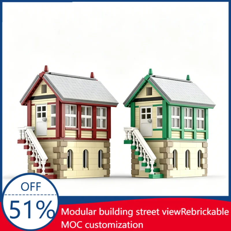 840Pcs British Railway Signal Box Dark Red Custom Building Blocks Train Layout Scene Model Educational Assembly Toy Collectors