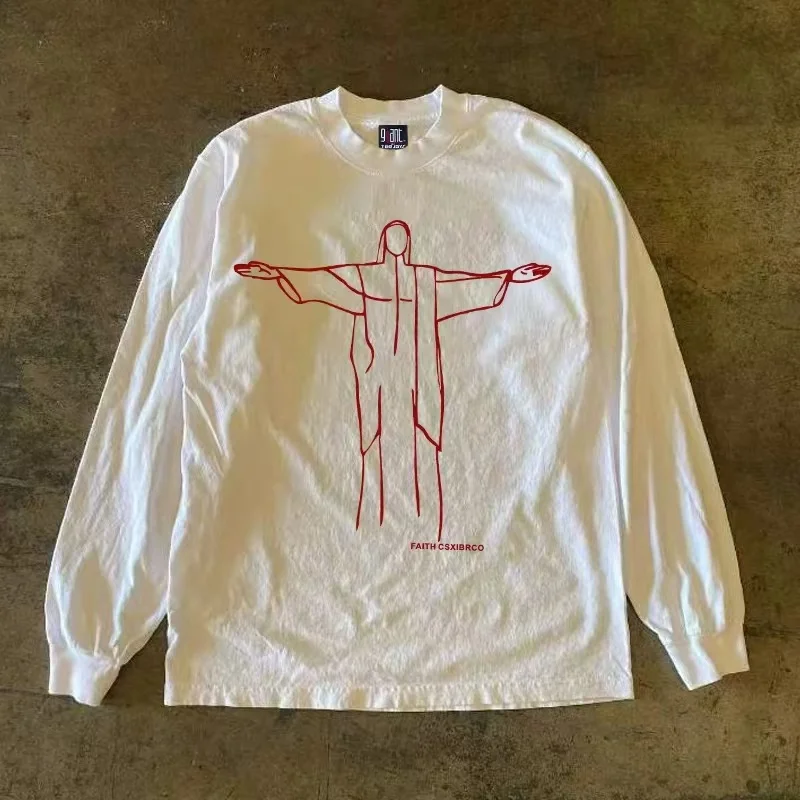 Heavyweight 300g Pure Cotton Long Sleeve T-Shirt American Retro Oversize Streetwear Versatile Miao Street Style Clothing