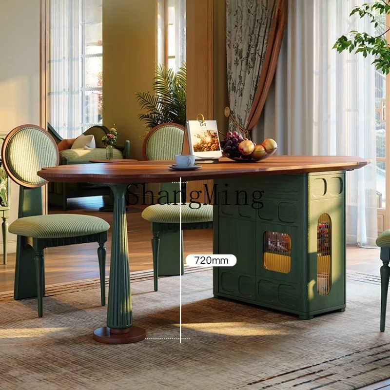 

FG retro wind island dining table foldable multi-functional small apartment against the wall retro home solid wood dining table