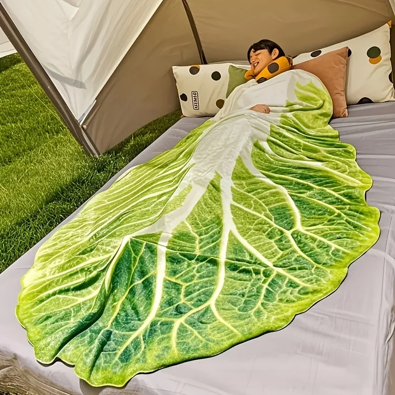 Creative Simulation Cabbage Flannel Blanket Cozy Lightweight Novelty Throw Blanket For Bed Couch Holiday Gift For Family Friends
