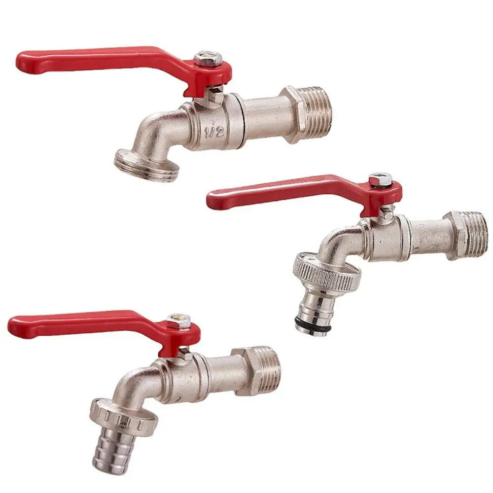 New 1/2x3/4 Lever Water Tap Zinc Alloy with Red Handle Faucet Adapter Hose Plug Garden Watering Garden Irrigation Accessory