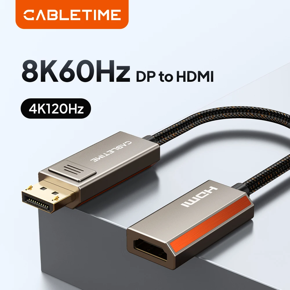 CABLETIME 144Hz USB C to DP Adapter 8K 60Hz HDR 10 for Laptop iPad Air 4 pro Zinc Alloy DisplayPort Converter TypeC Adapter C450