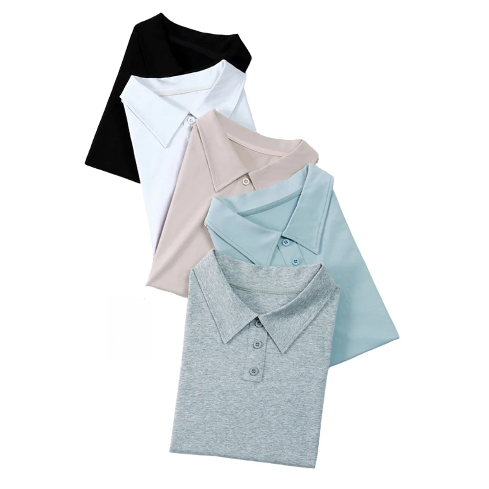 

Korean version pure cotton long sleeved T-shirt for women's autumn new fashion style plus size lapel top casual polo shirt