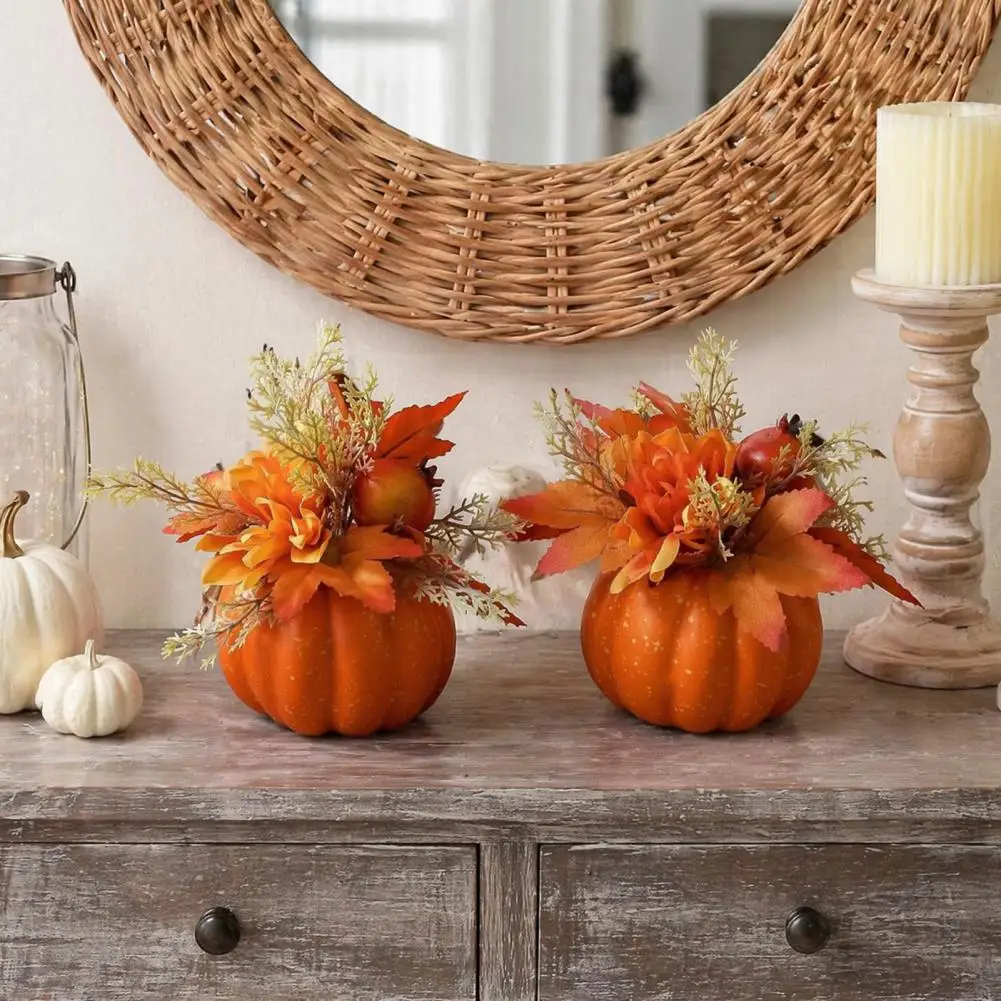 Festive Party Table Decorations Halloween Table Decor Fall Pumpkin Table Ornament with Artificial Foam Pumpkin Maple for Autumn