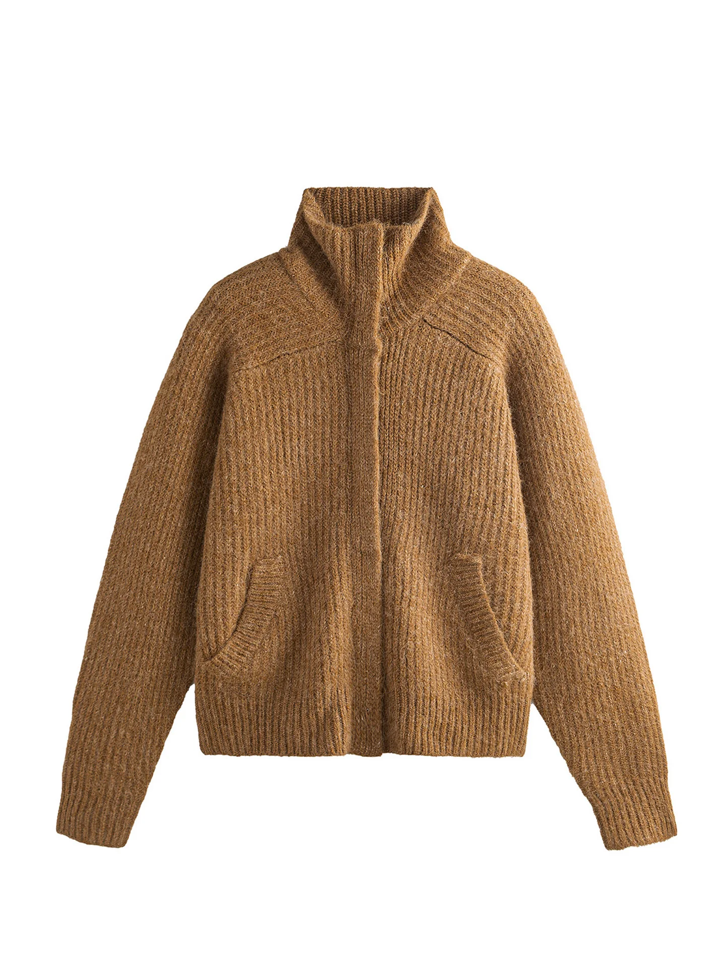 

American Retro High Ne Open Cardigan Sweater Casual Lazy Sle Couple Knitted Outerwear Pure Color Loose Fit Youthful Vitali