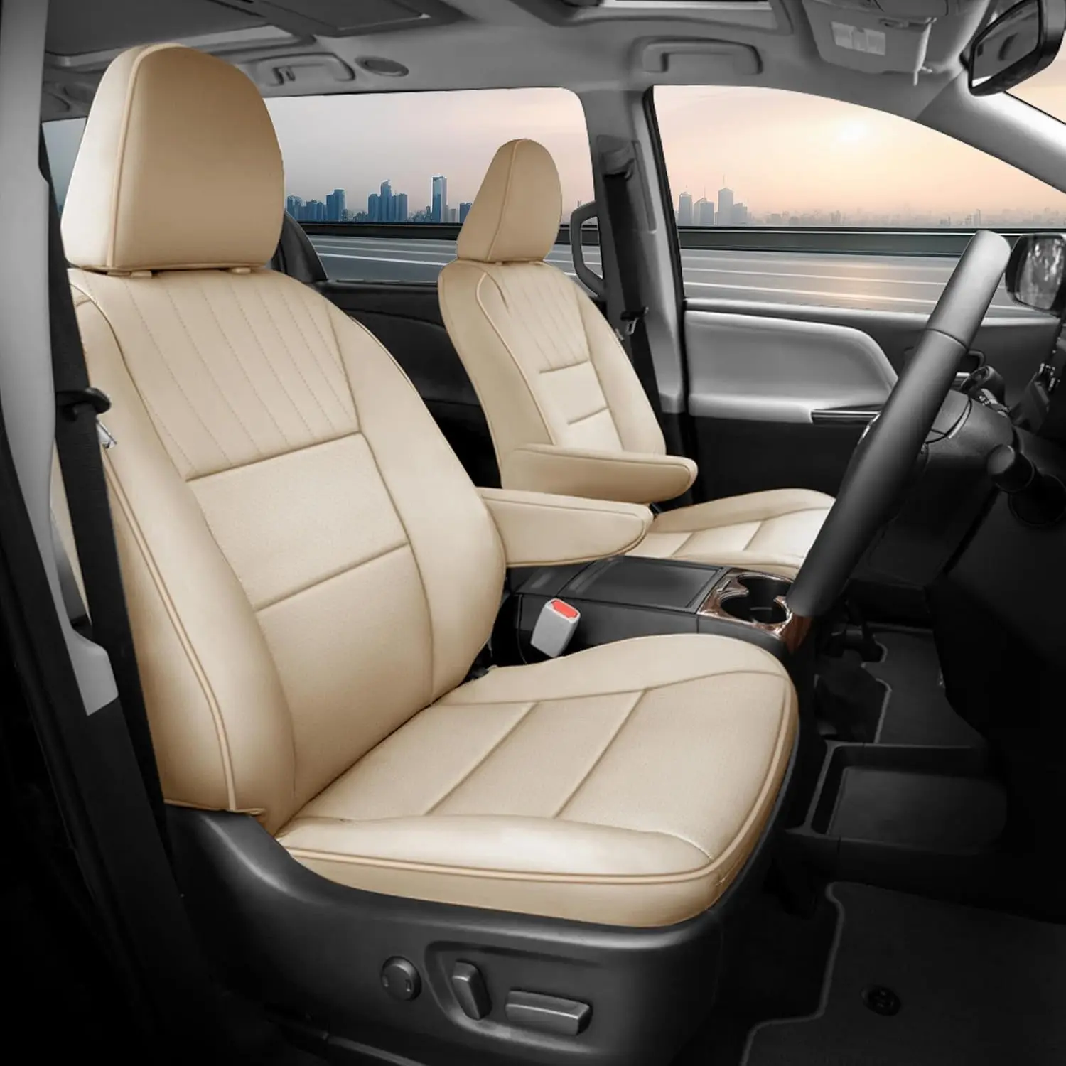 

8 - Seat Car Seat Protection for 2015 - 2020, Faux Leather, Beige, Full Coverage