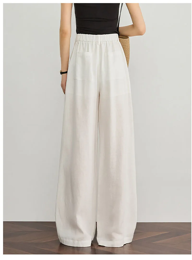 Natural Pure Linen Women's Pants Elegant and Stylish Business Casual Wide-leg Pants for Spring and Summer, Comfortable and Cool