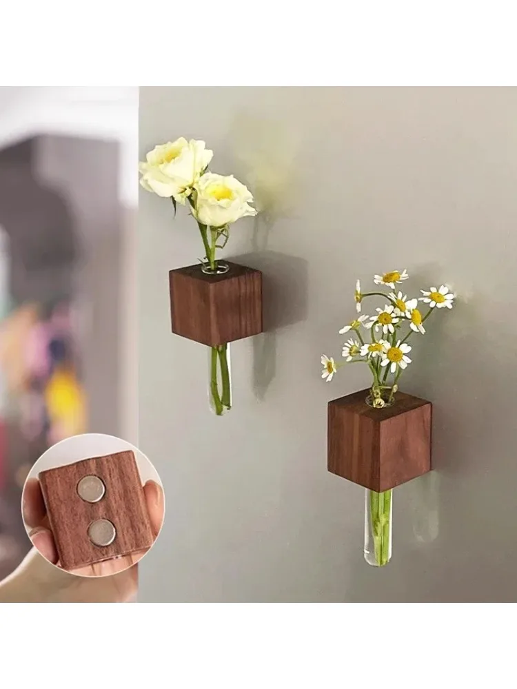 1 stks Houten Magnetische Reageerbuis Vaas Koelkast Magneet DIY Bloemstuk Simulatie Bloemenvaas Thuis Keuken Decoratie - afbeelding 2