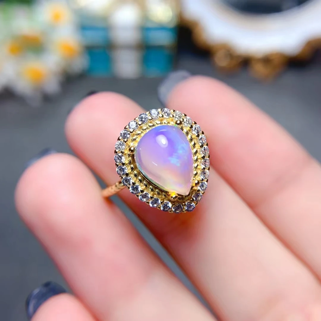 

Classic Design 925 Silver Gemstone Ring for Daily Wear 8mm * 10mm Natural Australian Opal Ring Gold Plated Opal Silver Jewelry