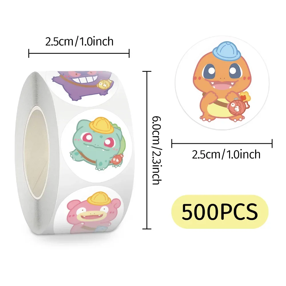 500PCS/Rollo de Pegatinas de Sellado de Dibujos Animados de Pokémon Versión Q, Pegatinas de PVC Impermeables para Decoración de Portátiles, Pegatinas de Recompensa, Juguetes de Regalo