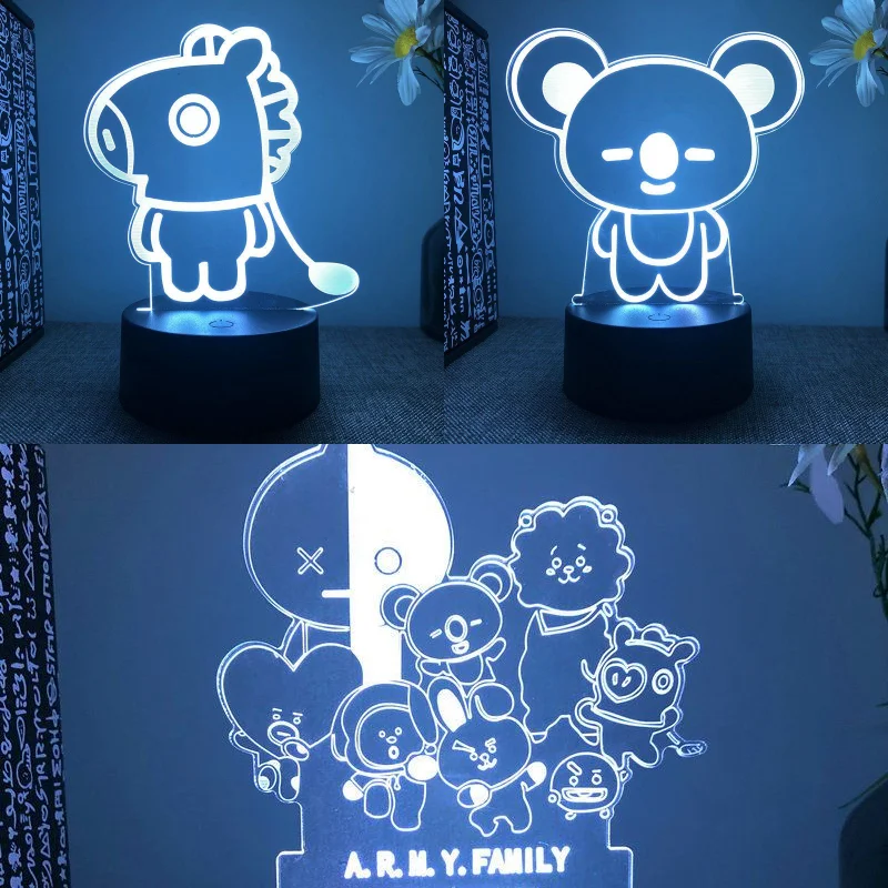 

Ночник BT21 Koya RJ Hooky Tata Cooky с креативным дизайном, высококачественной анимационной печатью, для мальчиков и девочек, для спальни, прикроватная лампа.