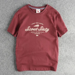 Summer New American Retro Short Sleeve O-neck Indian Letter Printed T-shirt Men's Simple 100% Cotton Washed Casual Youth Tops