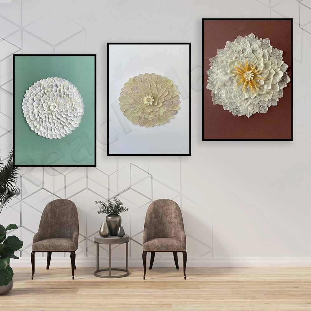 Flower painting, botanical green hydrangea petals, unique creation decorative canvas print poster