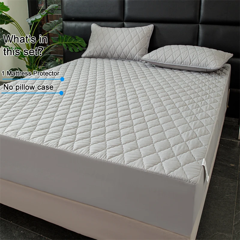 Solid Color Waterproof Fitted Mattress Protector, Deep Pocket Quilted Bed Cover, Soft Breathable Stain Resistant Mattress Cover