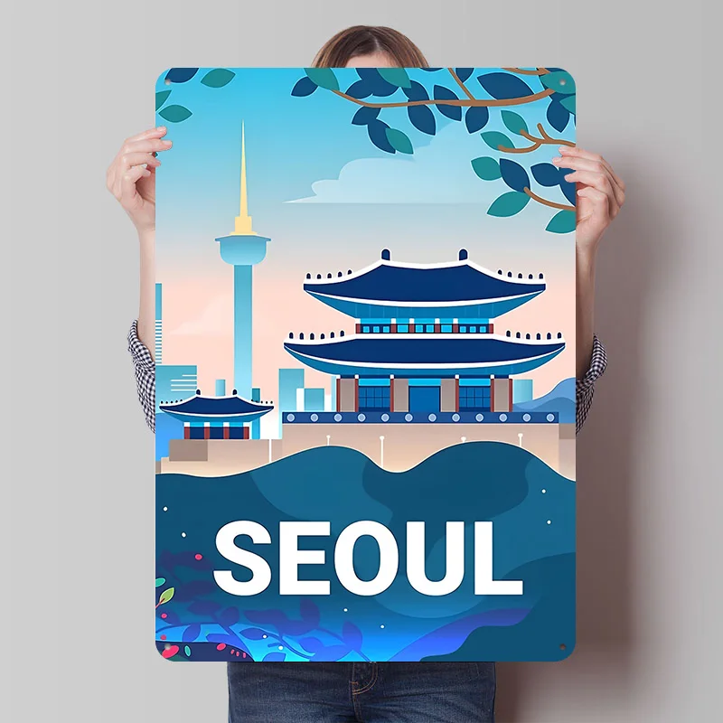 Seoul South Korea Travel Printing Poster Customized Retro Wall Art Vintage Metal Signs for Room Custom Plate Home Decorations