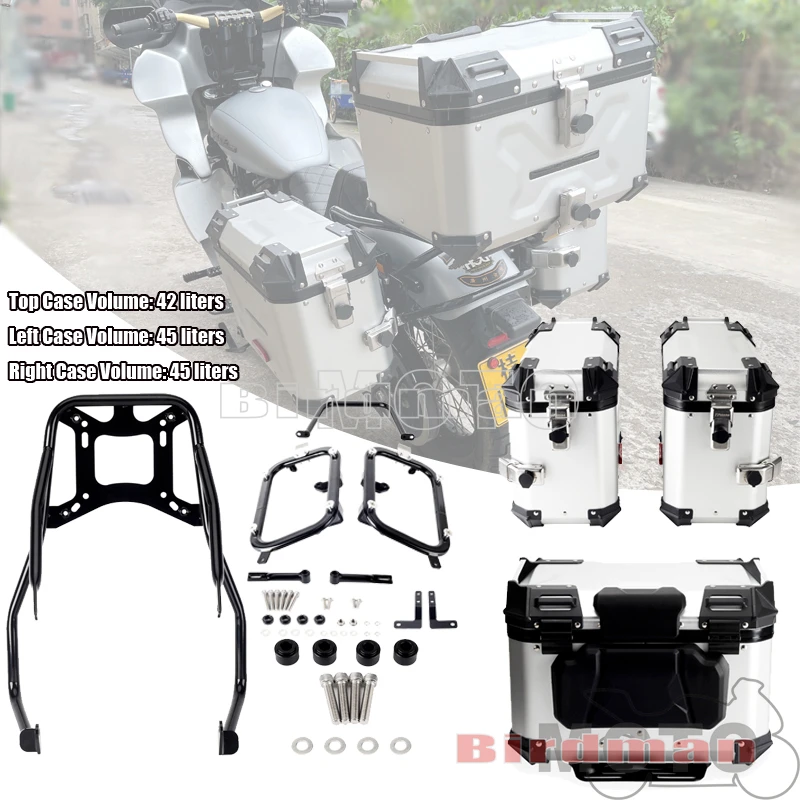 

Aluminum Side Top Cases Rear Luggage Tail Box W/Mounting Plate System Bracket For Harley Street Bob FXBB FXBBS Standard FXST 18+