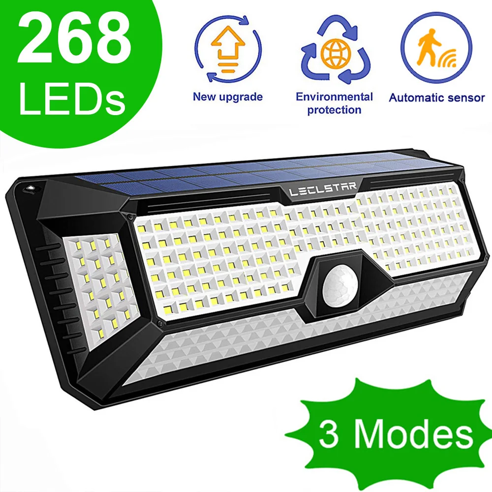 

268 светодиодный солнечный настенный светильник, уличный водонепроницаемый светильник на солнечной энергии с датчиком движения человеческого тела для сада, декоративный 4-режимный светильник