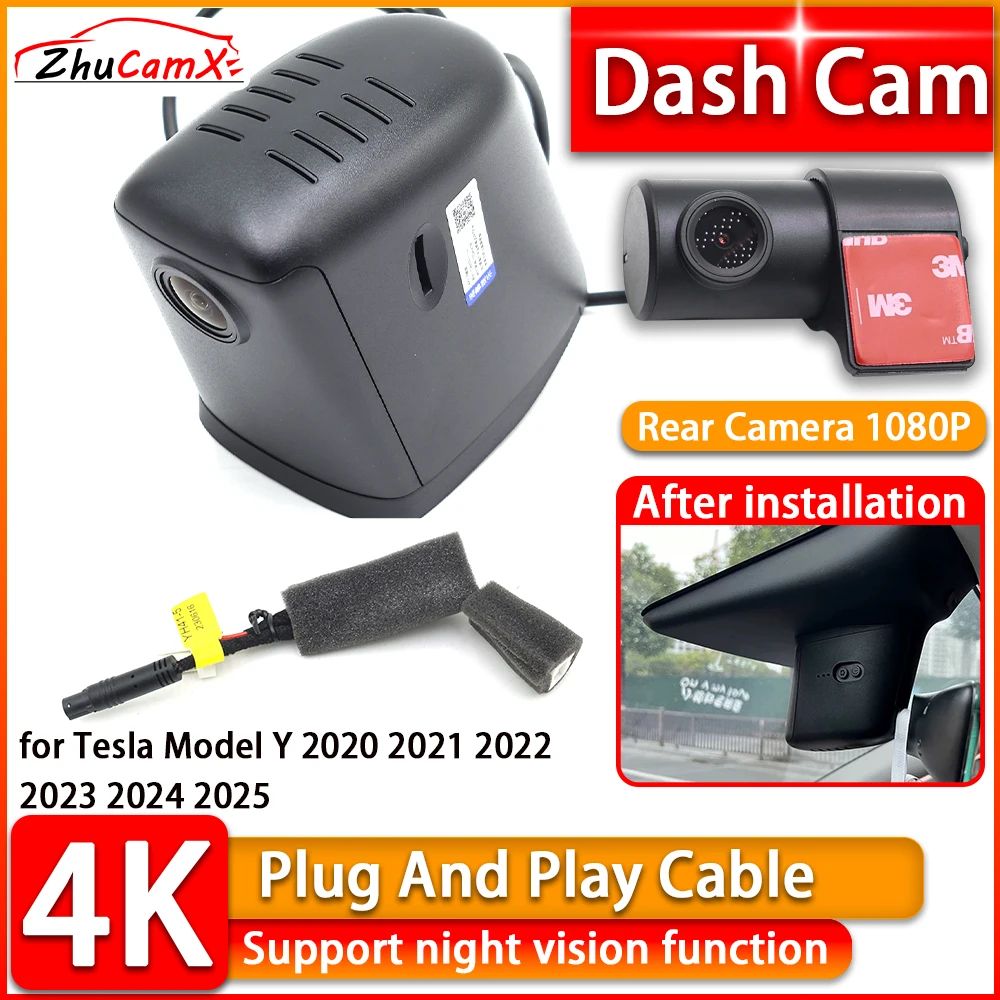 

4K Dash Cam for Tesla Model Y 2020 2021 2022 2023 2024 2025 DVR Front Rear Car Camera Plug and Play Video Recorder Night Vision