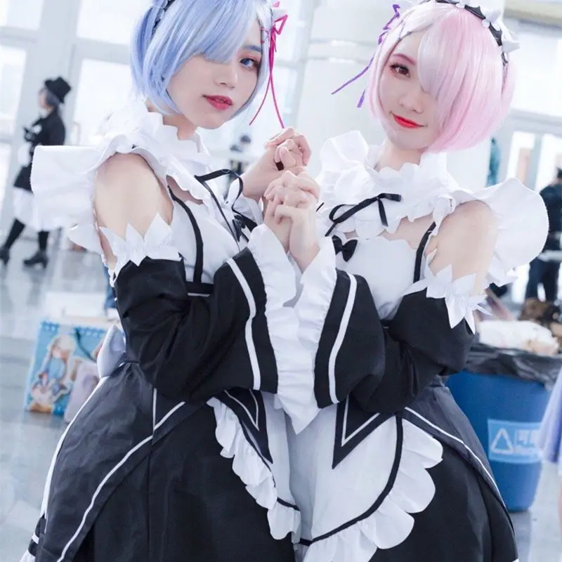 Ram/Rem Lolita Maid Cosplay Costumes Anime Vestido Re:zero Kara Hajimeru Isekai Seikatsu Halloween Costumes for Girl Loli Dress