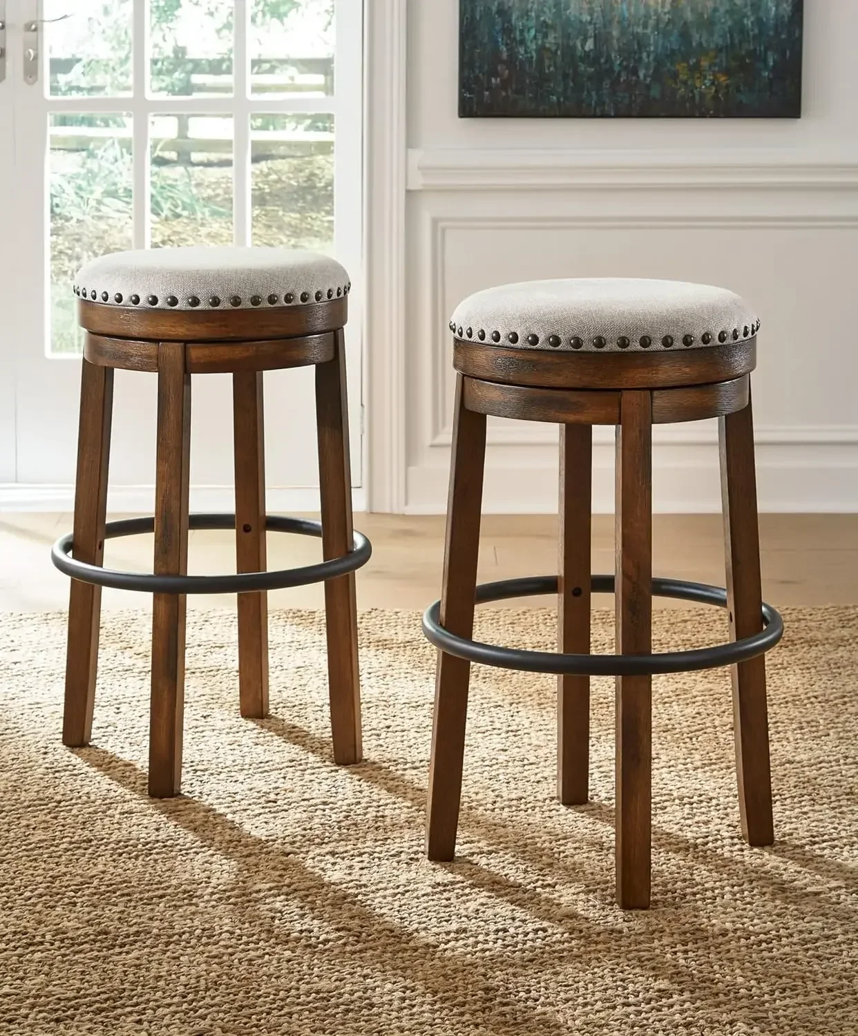 

y Signature Design by Ashley Valebeck 30.25" Bar Height Upholstered Swivel Stool, Brown