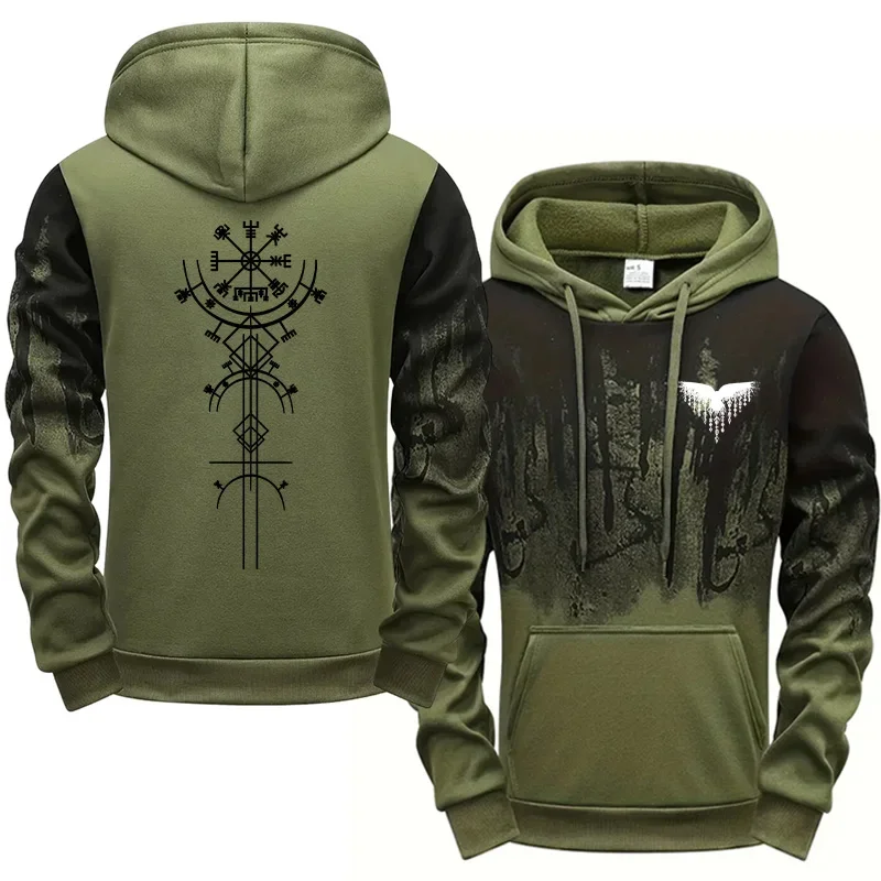 2025 Hot Sale Men's Hoodie Ancient Raven Runes Ink-splashed Sweatshirt Autumn Winter Daily Casual Sport Jogging Fashion Outwear