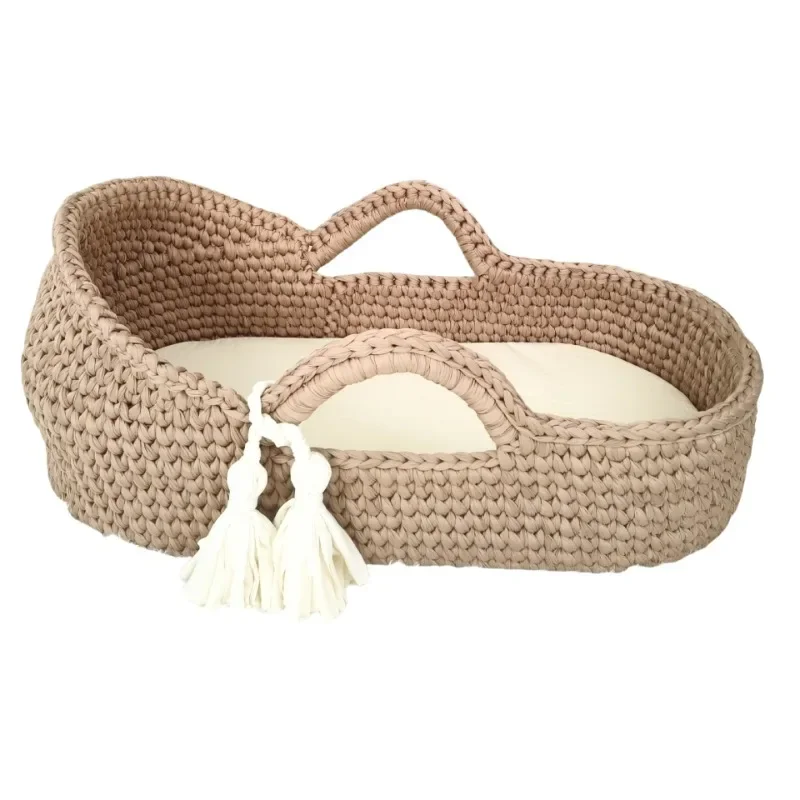 Hand Crochet Moses Cradle Hand Framed Cotton Rope Knitted Crib