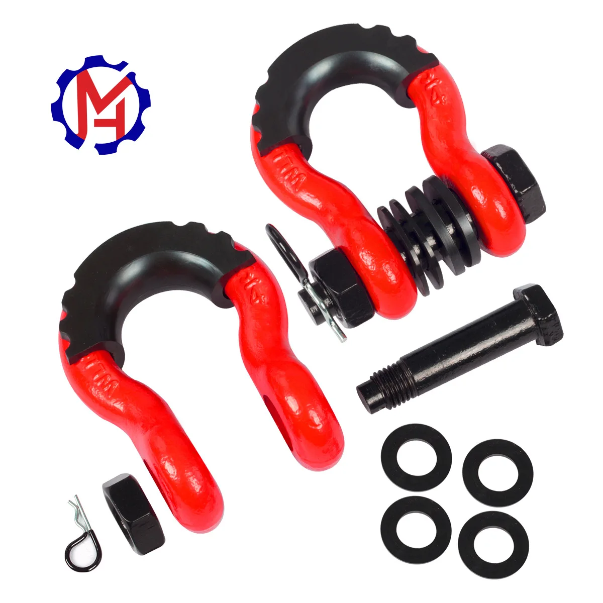 3/4 Inch D Ring Bow Shackle with Safety Pin and Washers for Off Road Recovery, 20 Ton Breaking Strength Carbon Steel Towing