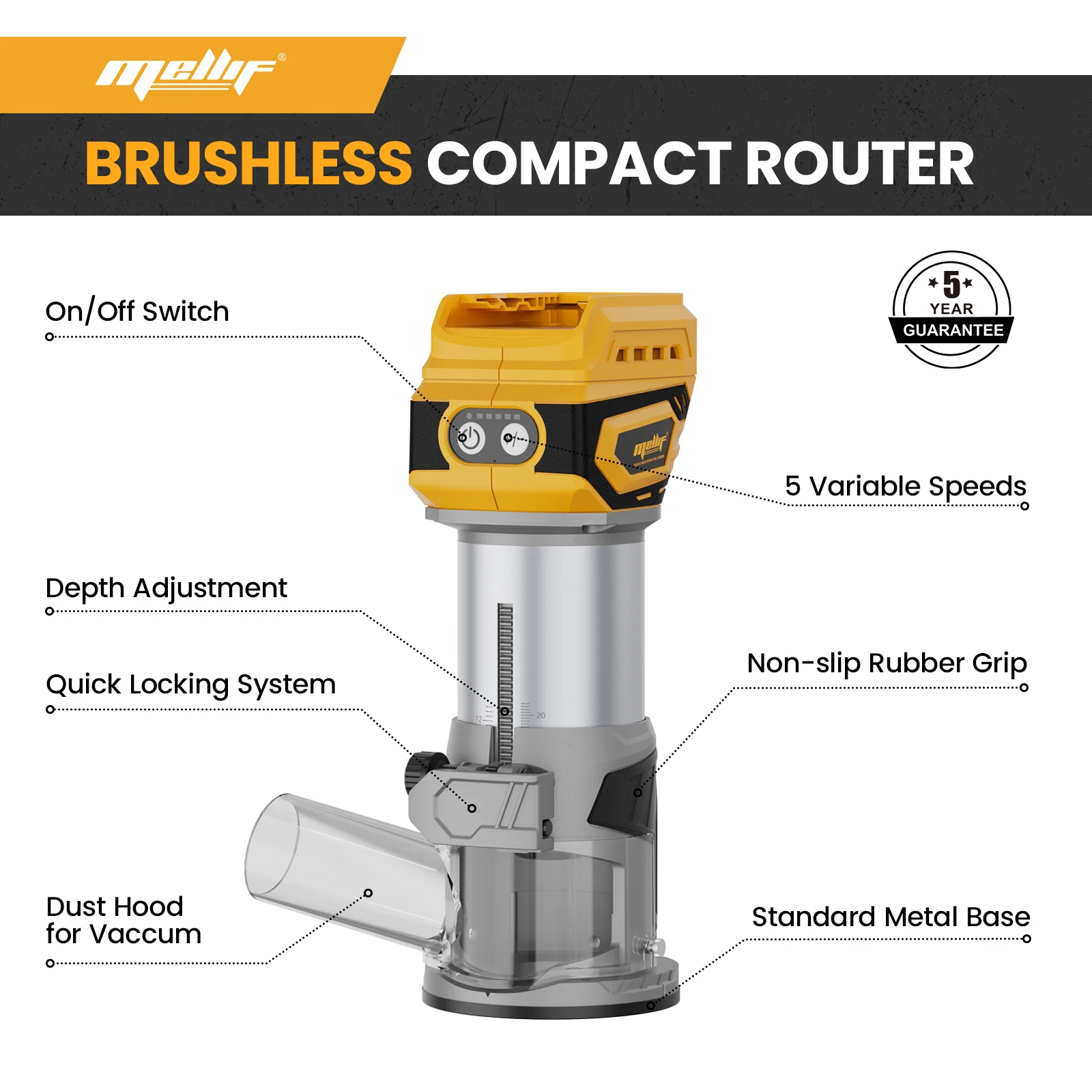 Cordless Compact Router, Compatible with DeWalt 18V 20V MAX Battery (Tool Only)