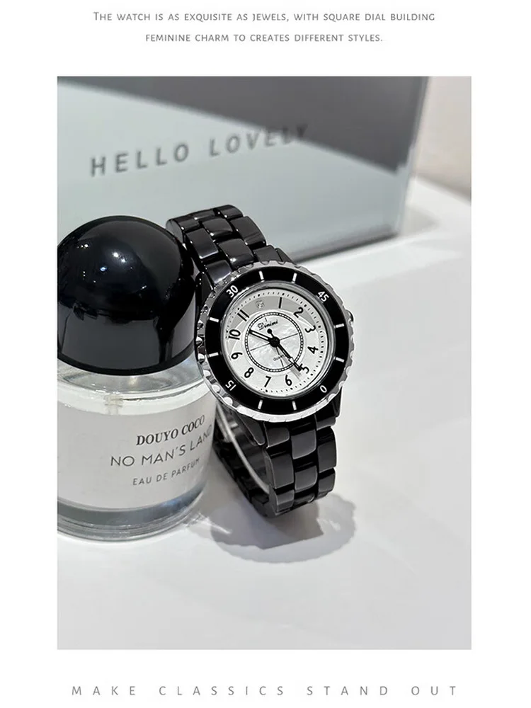 DINIMI female fashion simple temperament light luxury niche brand stone British watch student high school ceramic lady watch