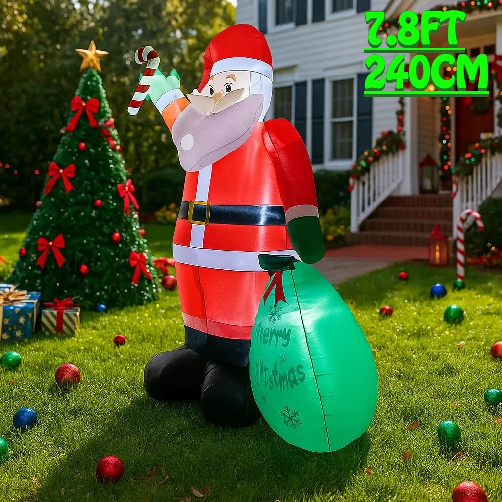 

7.8FT Outdoor Holiday Inflatable Decoration Santa Claus Candy Cane Christmas Decoration Xmas Yard Party Ornament Lights Home Toy
