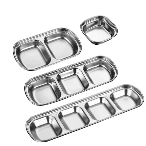 1PC Stainless Steel Multi Grid Seasoning Dish Partitioned Sauce Container Portable Dipping Bowl for Outdoor Camping Kitchen