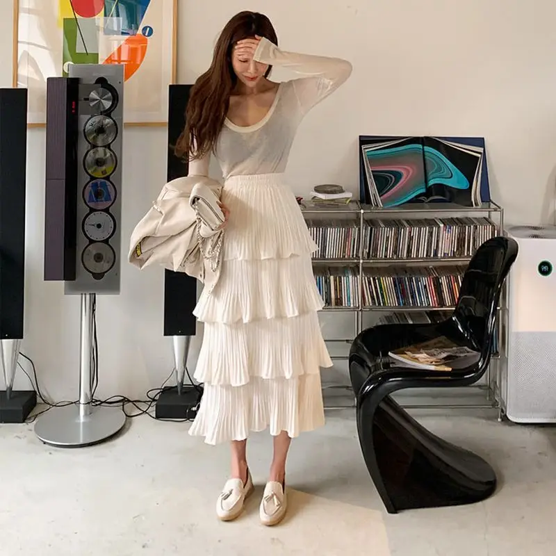 White Cake Skirt Skirt Spring/Summer 2025 Korean Version of Multi-layer Ruffled Women's Fluffy Long Skirt