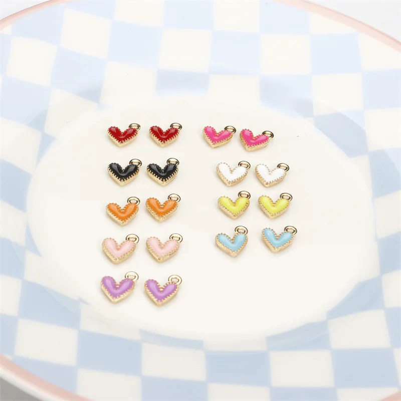 10pcs New 9x8mm Cute Mini Heart Charm for Jewelry Making DIY Earrings Bracelet Necklace Keychain Accessories Supplies