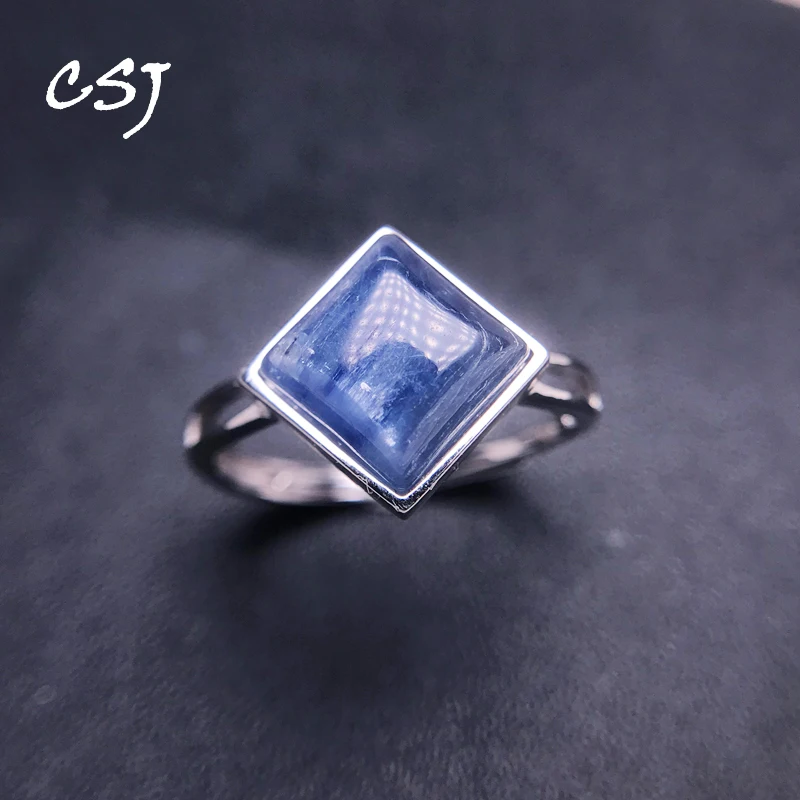

Elegant Natural Kyanite Ring 925 Sterling Silver Gemstone Square 8mm for Women Lady Birthday Party Jewelry Gift