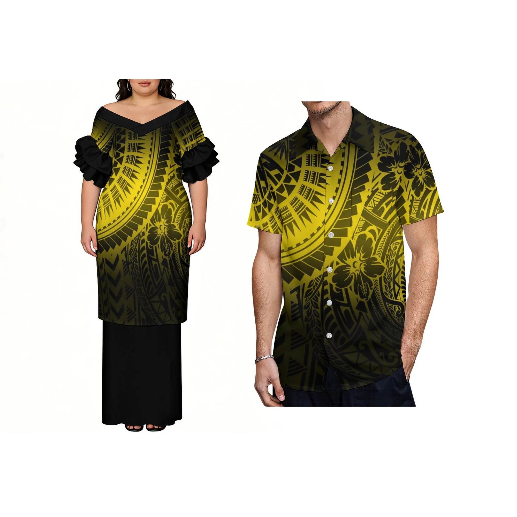 Vestido de mujer de talla grande con volantes y manga corta, estilo polinesio hawaiano Puletasi, diseño de las Islas del Pacífico, 2 piezas, novedad 2026