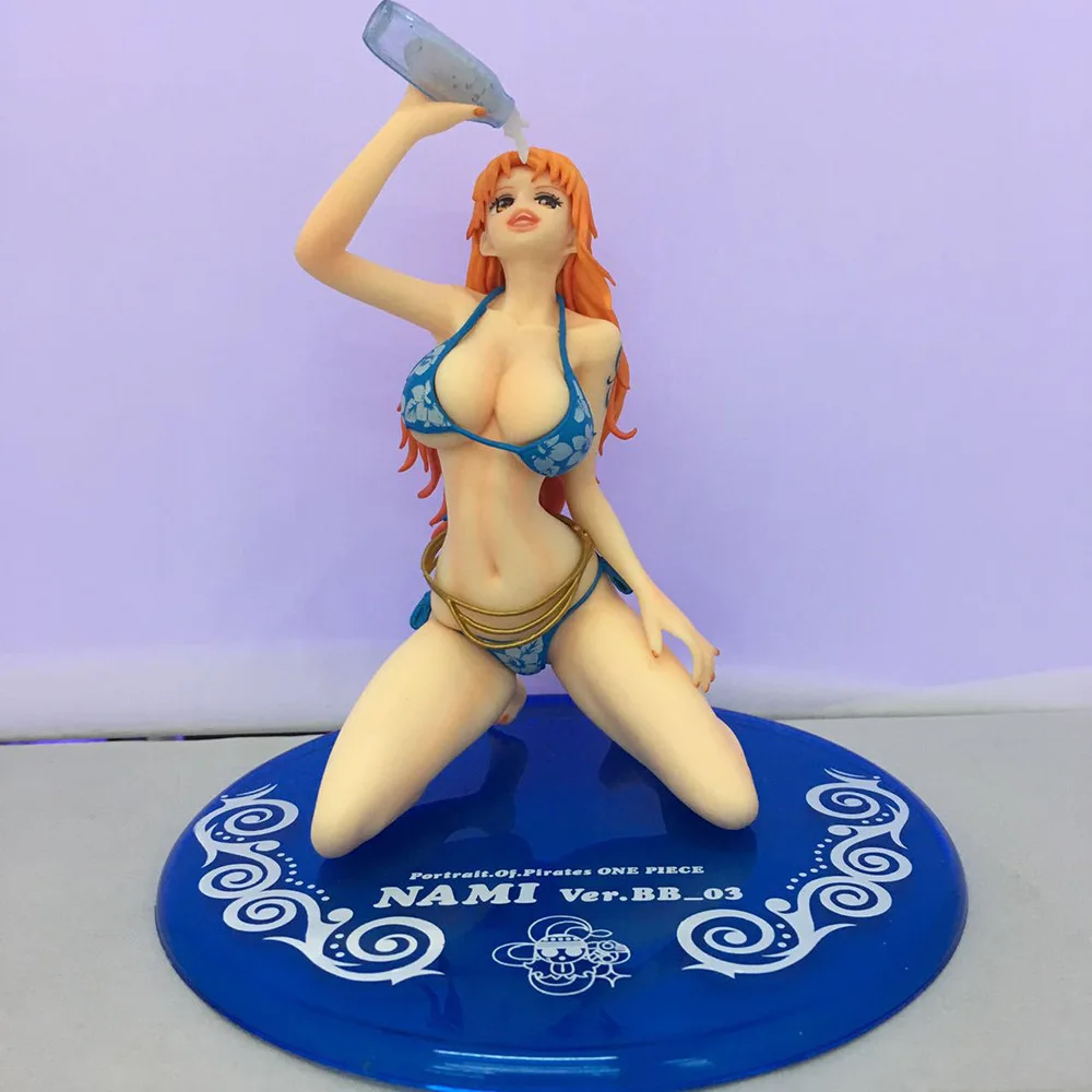 One Piece Anime Figure para Crianças, Menina Bonita, Maiô, Nami Ajoelhado, Água Potável, Modelo Anime, Figurinhas de Ornamento, Brinquedos Presentes