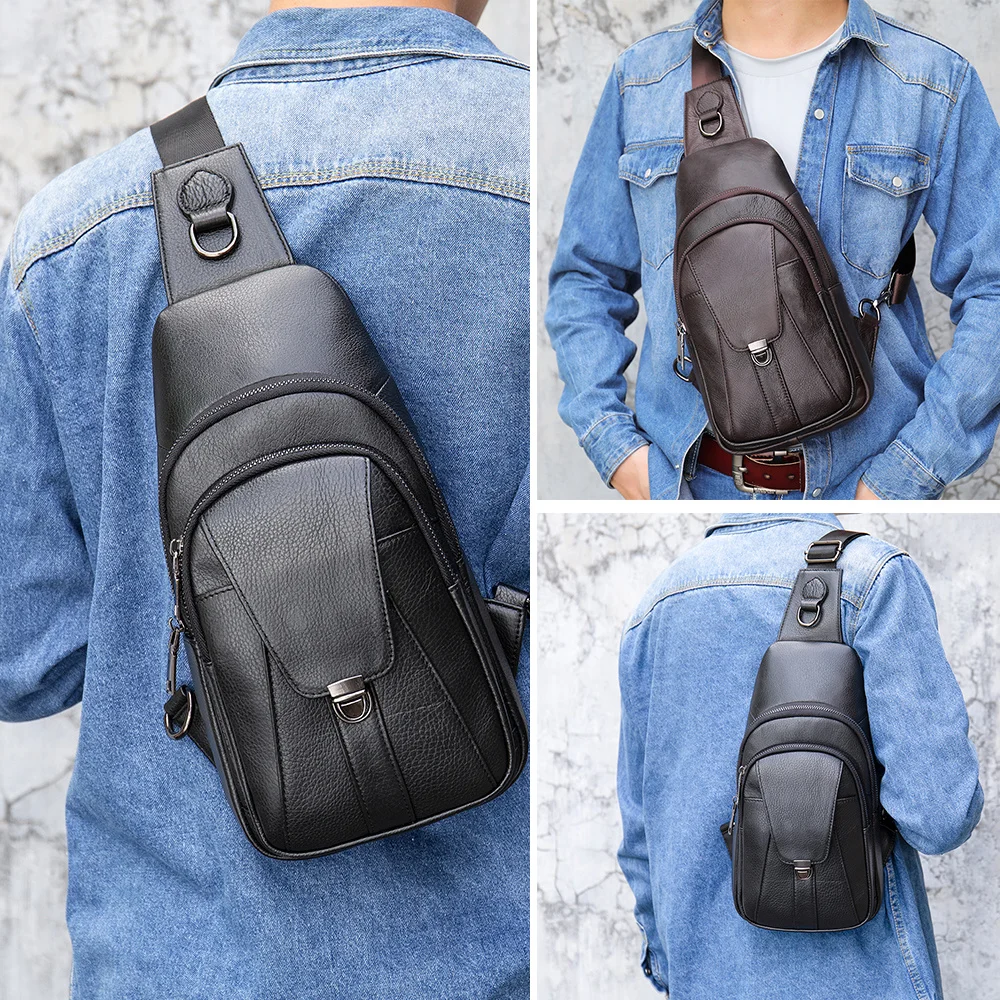 Vintage Men's Chest Bag Male Shoulder Bag Husband Crossbody Messenger Bag Sling Bag Genuine Leather Waist Pack My Orders