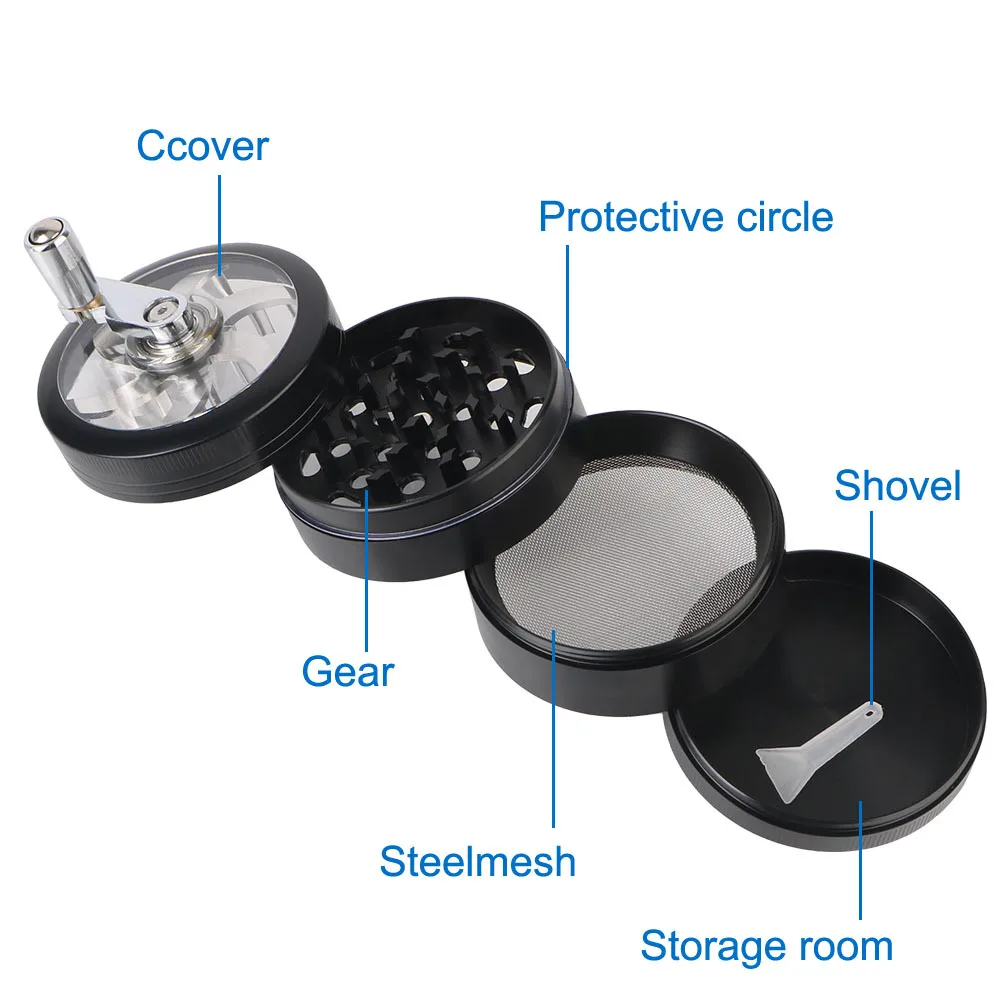 2.5inch Handle Herb Grinder Mill 4-layer Spice Pepper Crusher Mortar Tobacco Grinder Cigarette Smoking Tool Kitchen Accessories