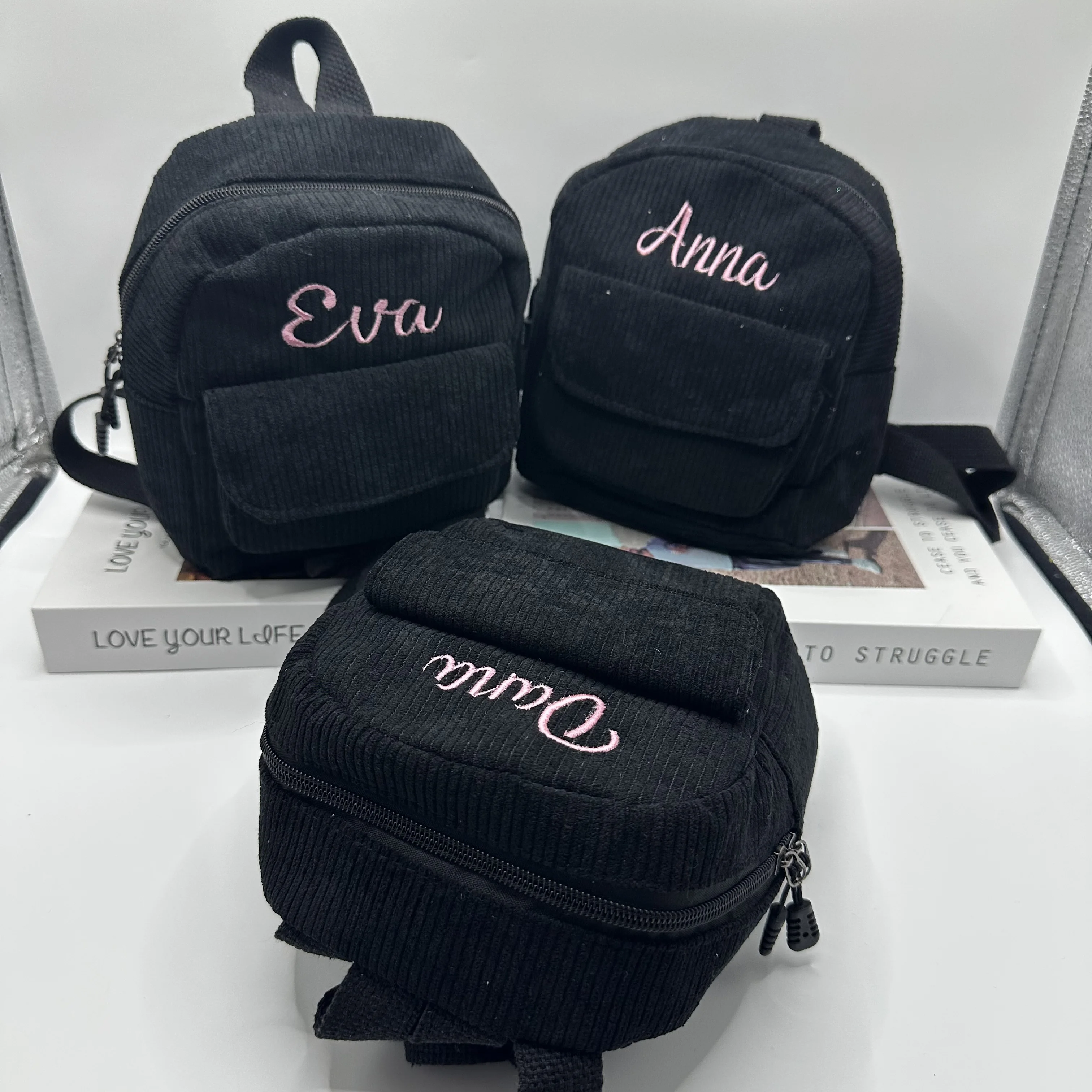 Corduroy Mini Backpack Embroidered Your Name Fashion Small Backpack Student Girls Causal Outdoor Travelling Bag Custom Your Name