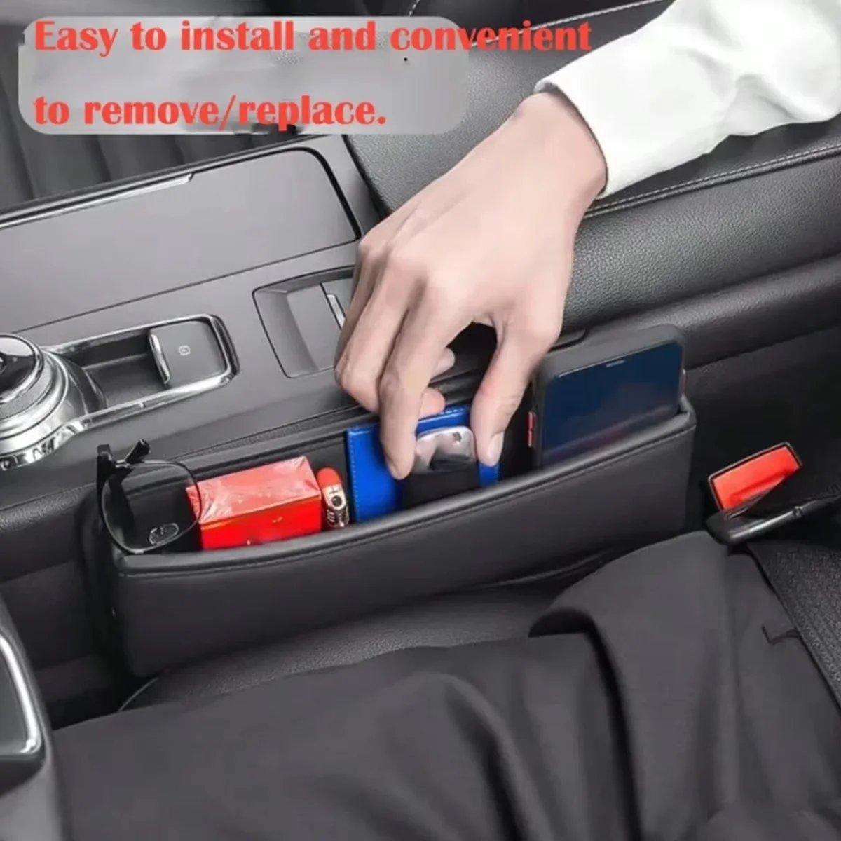 1-Piece Genuine Leather Car Storage Box, Car Seat Gap Pocket, Multi-Functional Driver's Seat Storage Rack, Car Interior Accessor
