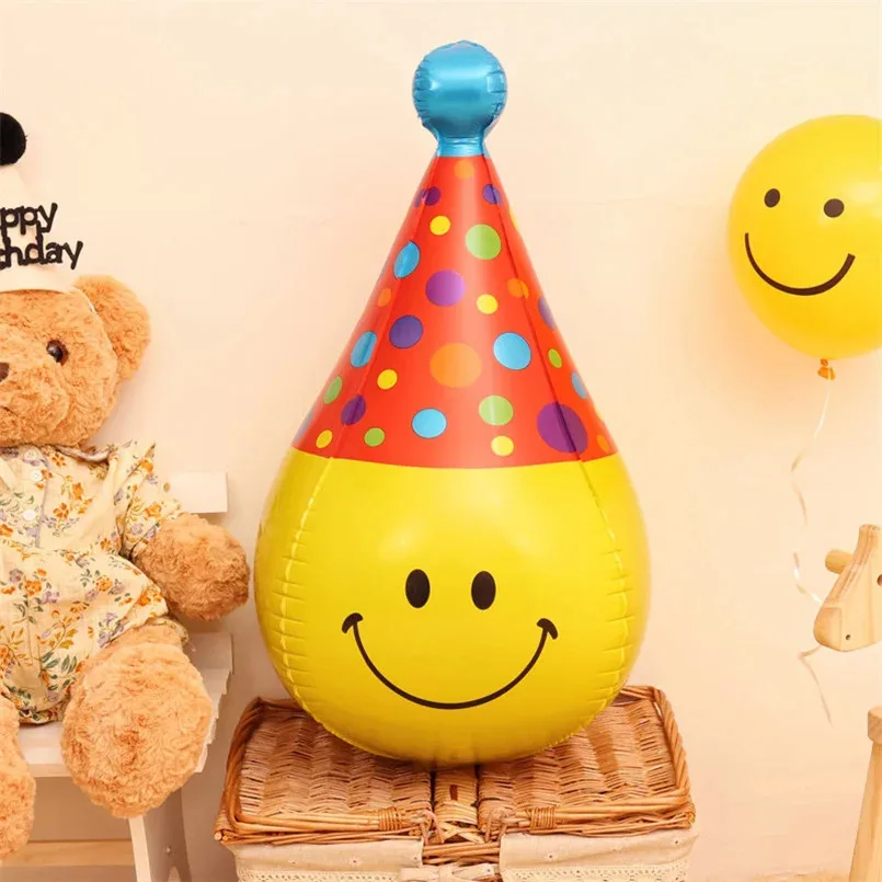 3-Layer Large Cake Balloons Happy Birthday Cartoon Bear Cake Foil Balloons for Kids Birthday Party Decoration Props Ballon Toys