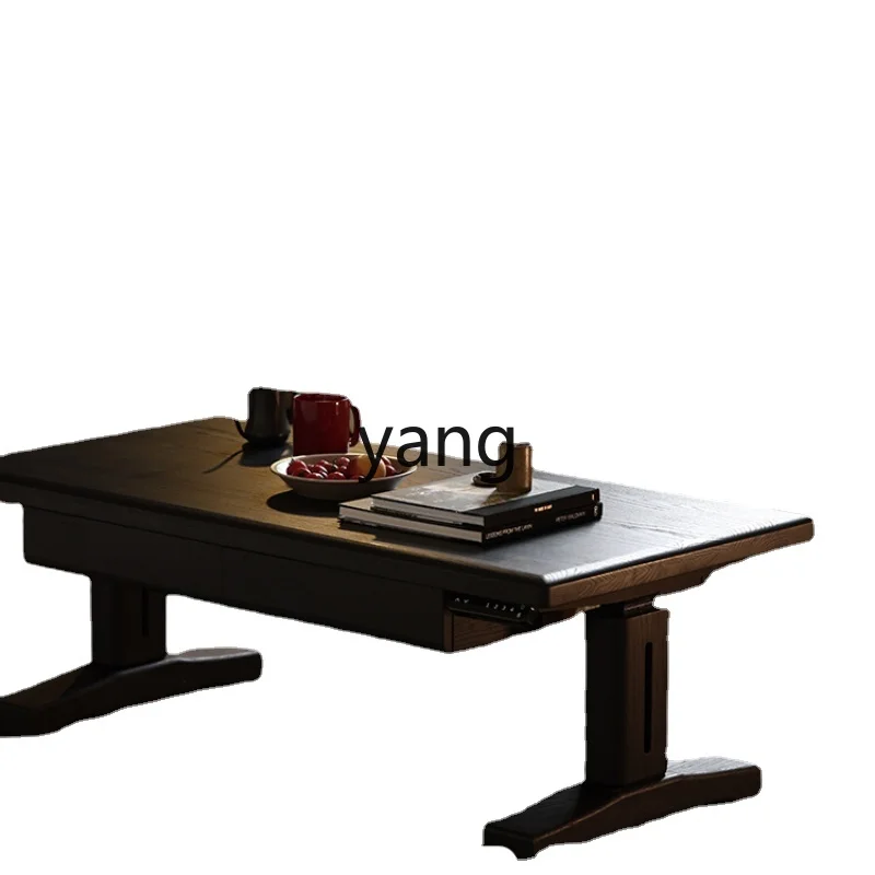 LMM Black Solid Wood Intelligent Electric Lifting Coffee Table Dual-Use Multifunctional